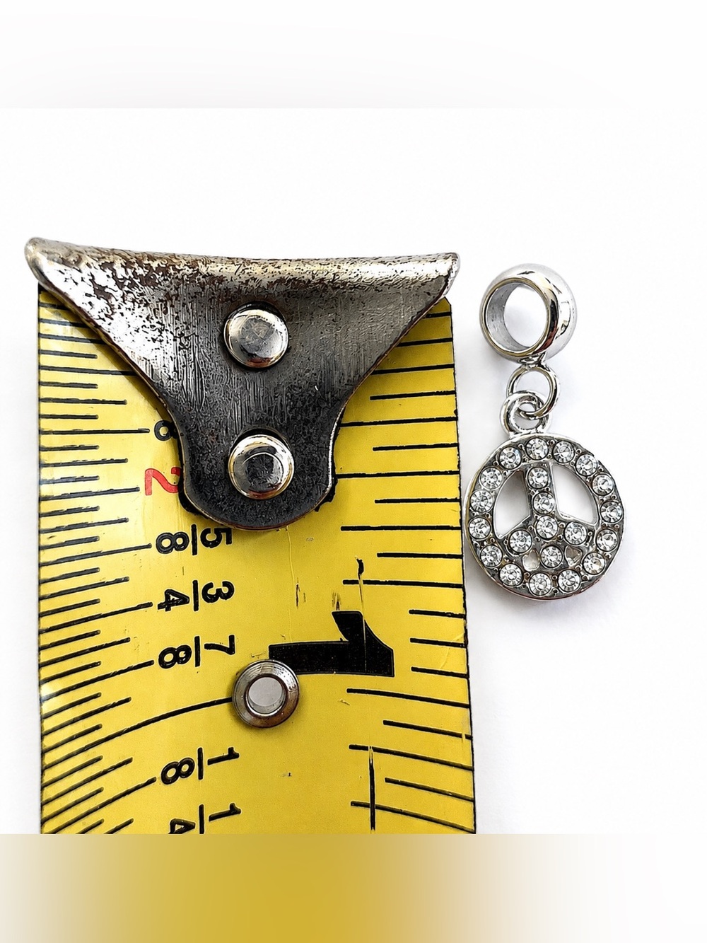 Silver Peace Sign Rhinestone Charm Pandora Compatible - Picture 2 of 2